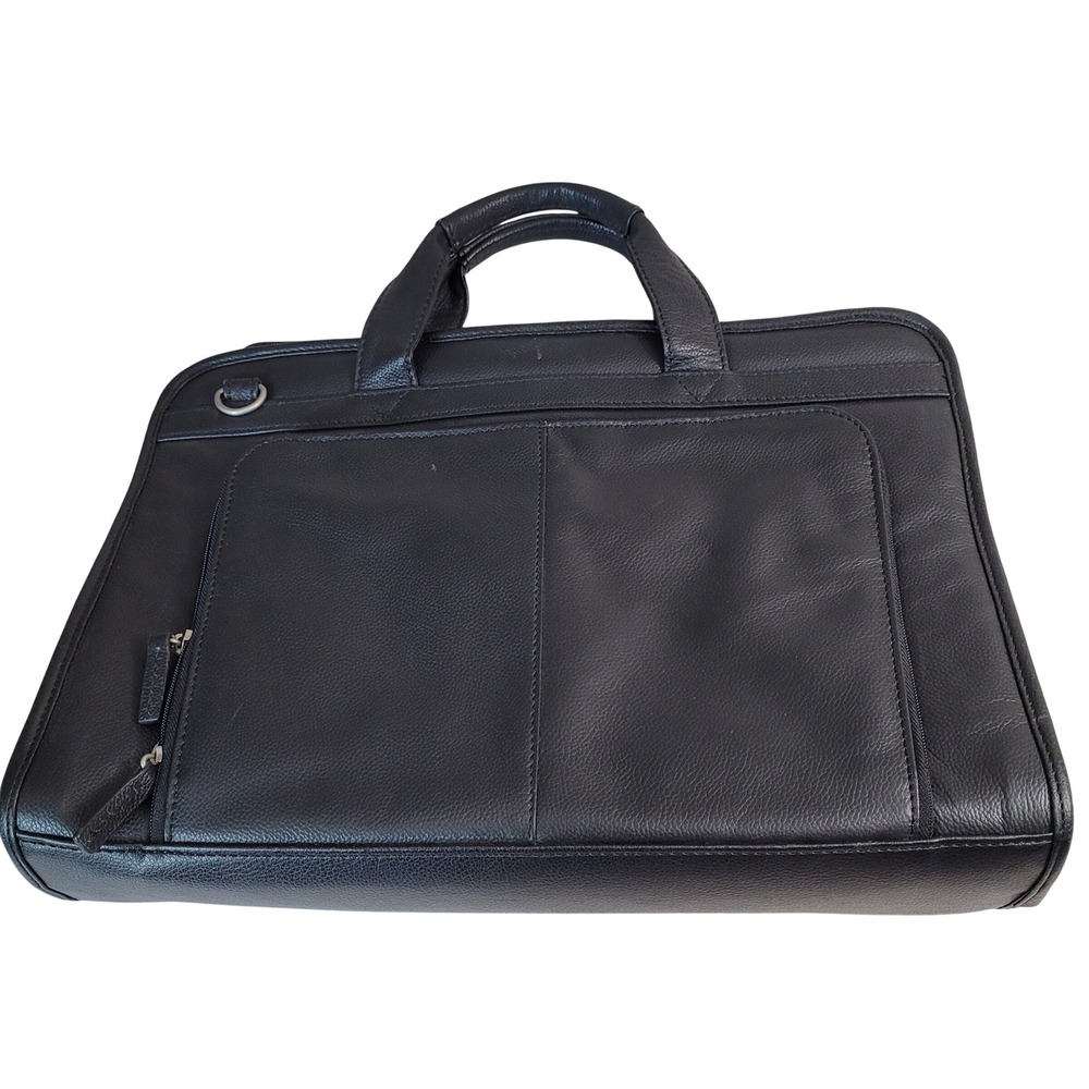 Wilsons Leather Briefcase Mens Large Black Excellent Multi Pocket Organizer Bag